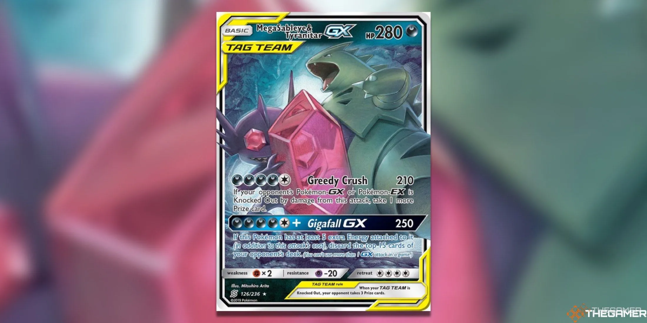 Thẻ bài Mega Sableye &amp; Tyranitar GX Ultra Rare từ bộ Unified Minds trong Pokémon TCG