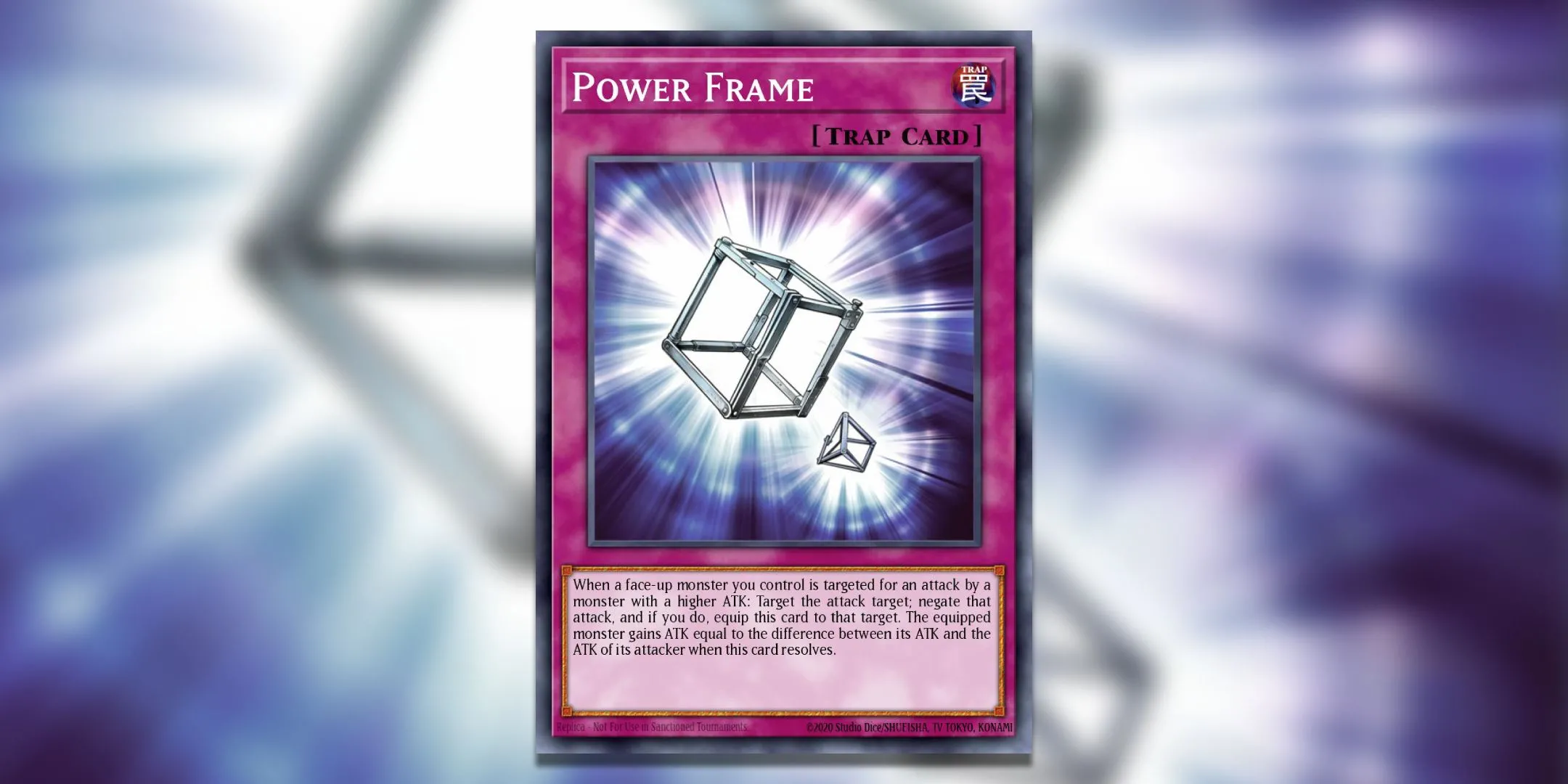 Thẻ bài Power Frame từ Yu-Gi-Oh! TCG với văn bản phức tạp