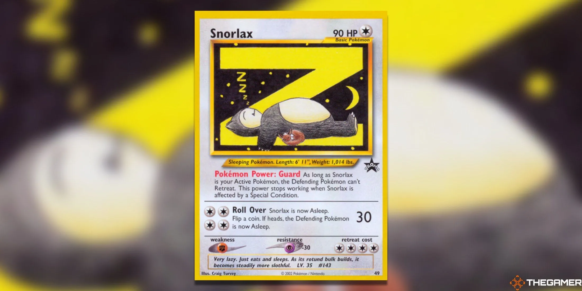 Thẻ bài Snorlax WoTC Promo hiếm với hình ảnh Snorlax đang ngủ say trong Pokemon TCG