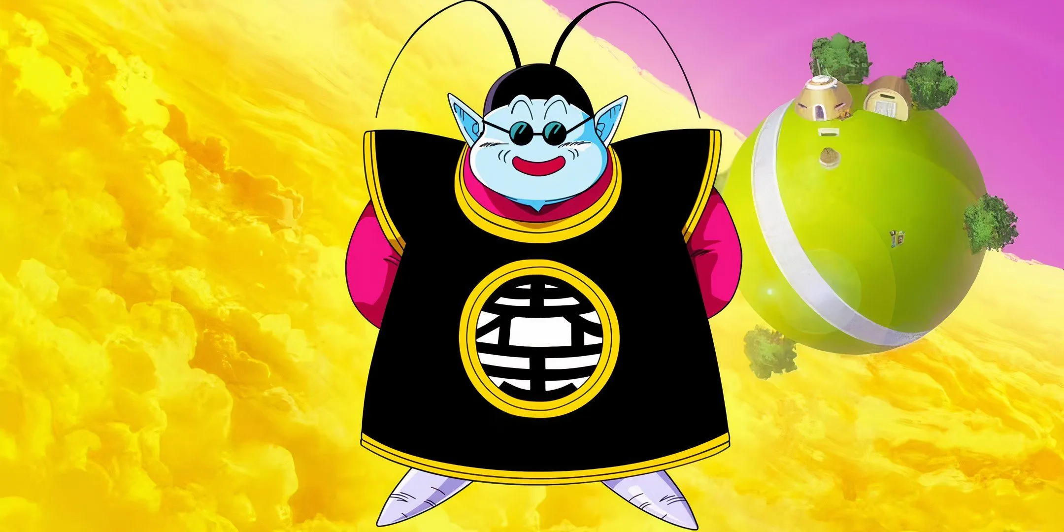 Thượng Đế King Kai mỉm cười trước hành tinh của mình trong Dragon Ball Z, nơi diễn ra những buổi huấn luyện hài hước nhưng đầy thử thách.