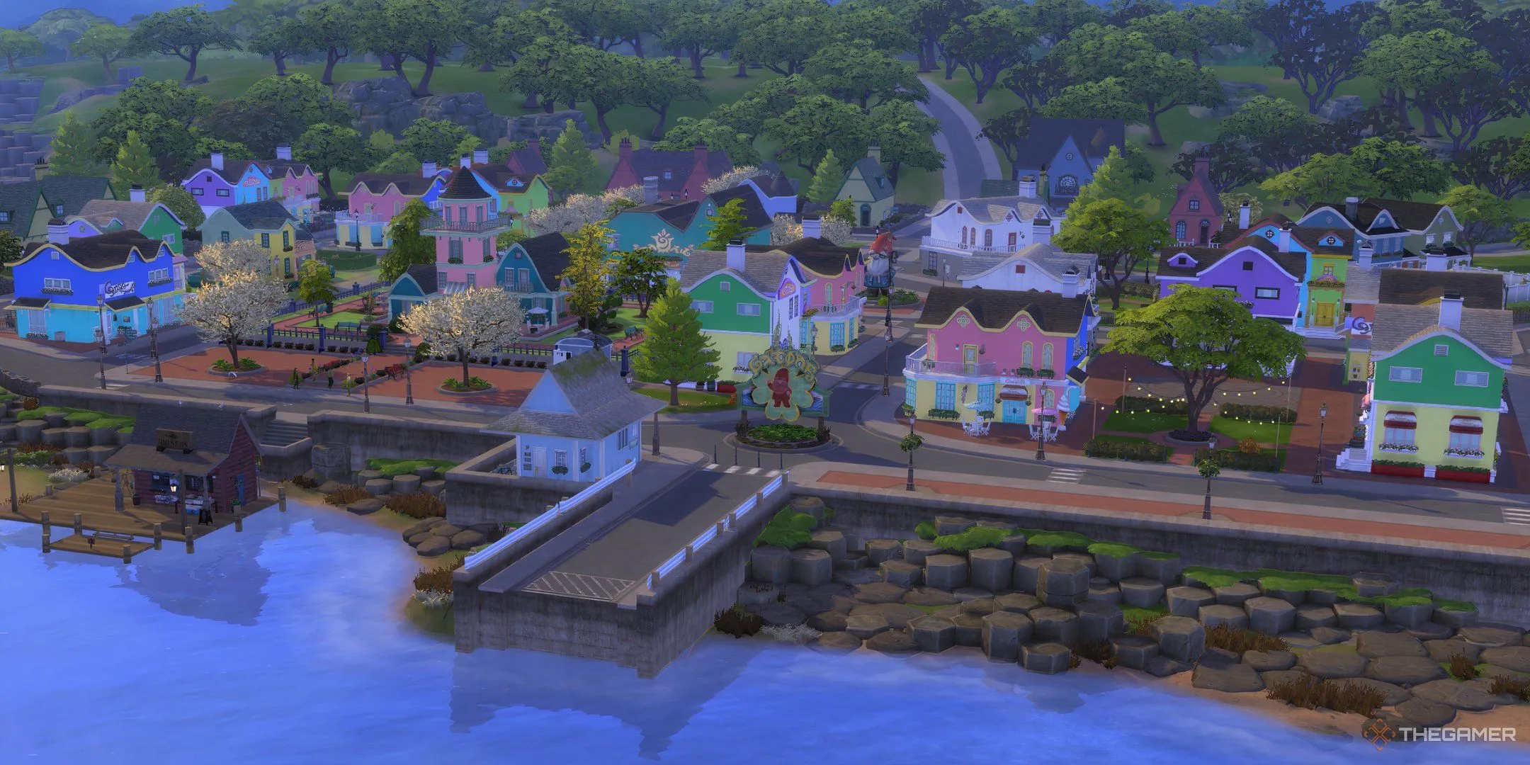 Toàn cảnh khu phố Coast of Adhmor huyền ảo trong The Sims 4 Enchanted By Nature.