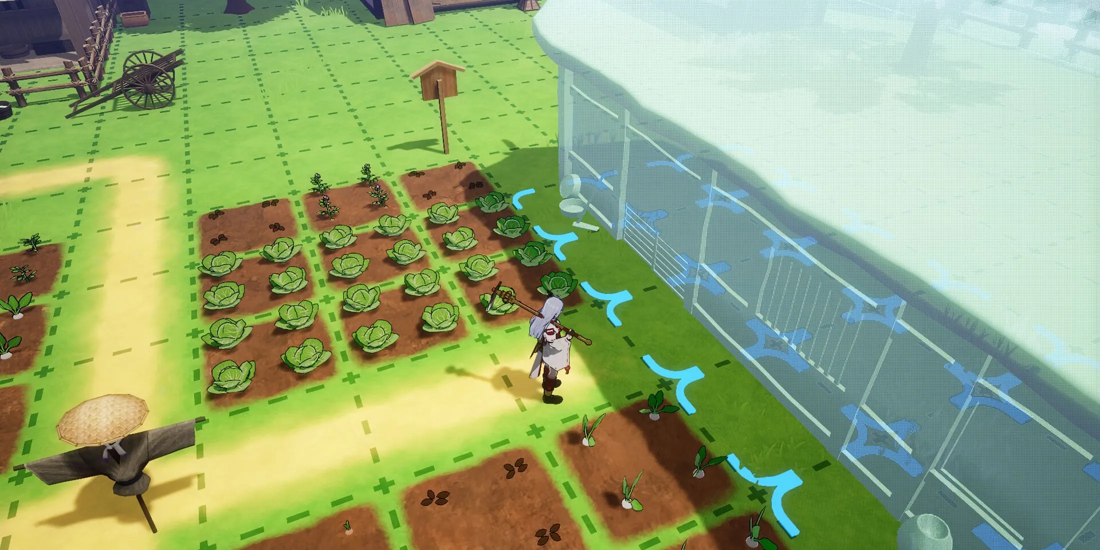Toàn cảnh trang trại đang phát triển trong Rune Factory Guardians of Azuma, nơi người chơi kiến tạo sự thịnh vượng