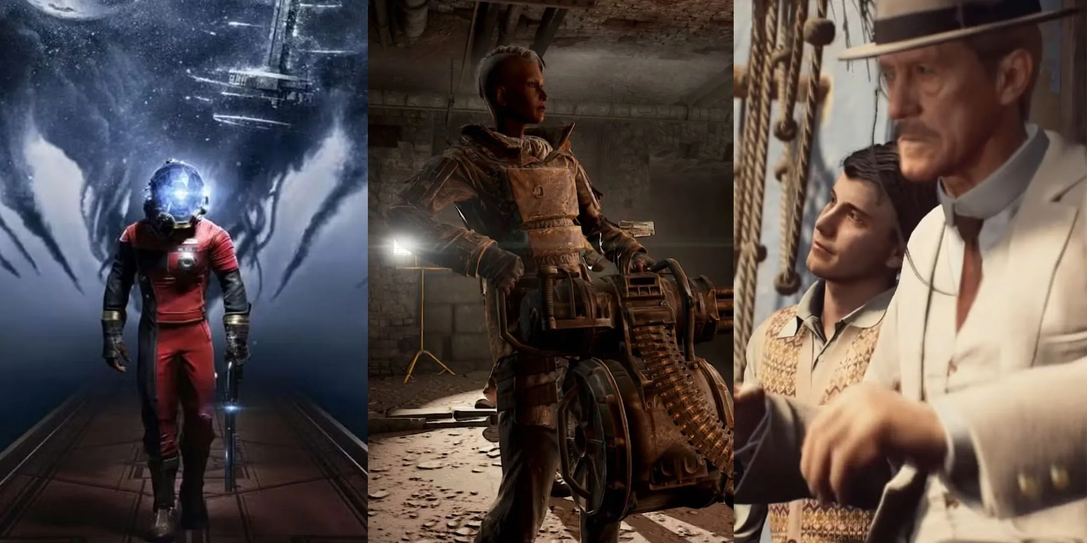 Tổng hợp hình ảnh các tựa game nổi bật với nhiệm vụ phụ, như Prey và Fallout 4