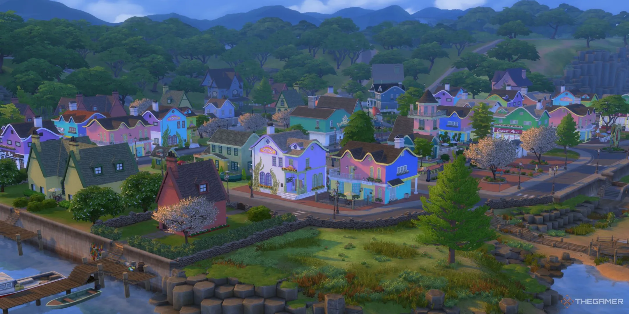 Tổng quan rộng về khu vực Coast of Adhmor trong thế giới mới của The Sims 4 Enchanted by Nature.