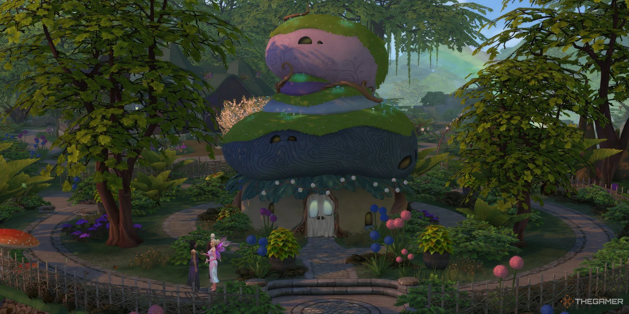 Trung tâm tiên tộc Mossveil Fairy Hub với đường đi vòng quanh ở Everdew.