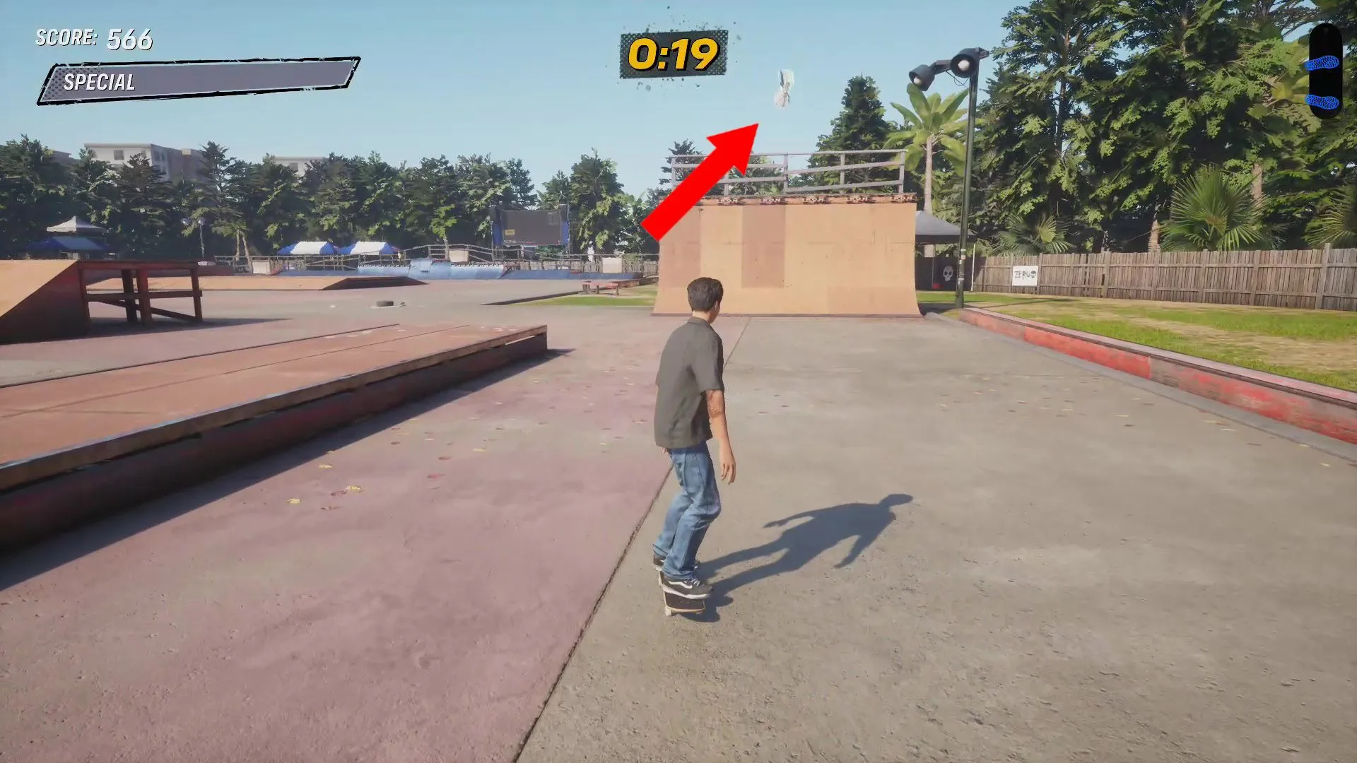 Vị trí cọc tiền đầu tiên trên dốc phía đông của khu vực Kona trong Tony Hawk’s Pro Skater 3 + 4