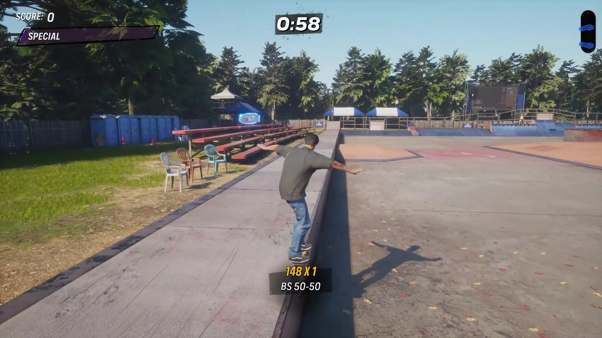 Vị trí Stat Point đầu tiên trên khán đài ở màn chơi Kona trong Tony Hawk’s Pro Skater 3 + 4