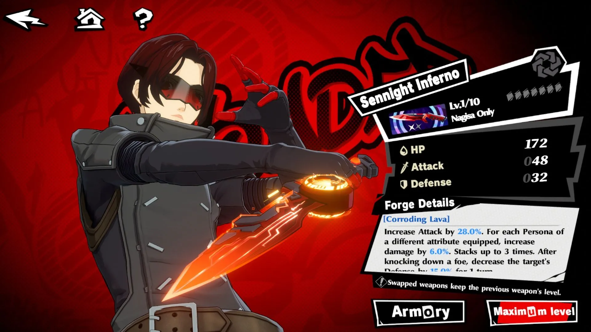 Vũ khí Dagger 5 sao Sennight Inferno cho Wonder, tối ưu hóa sát thương cho đội hình của Bui trong Persona 5: The Phantom X.