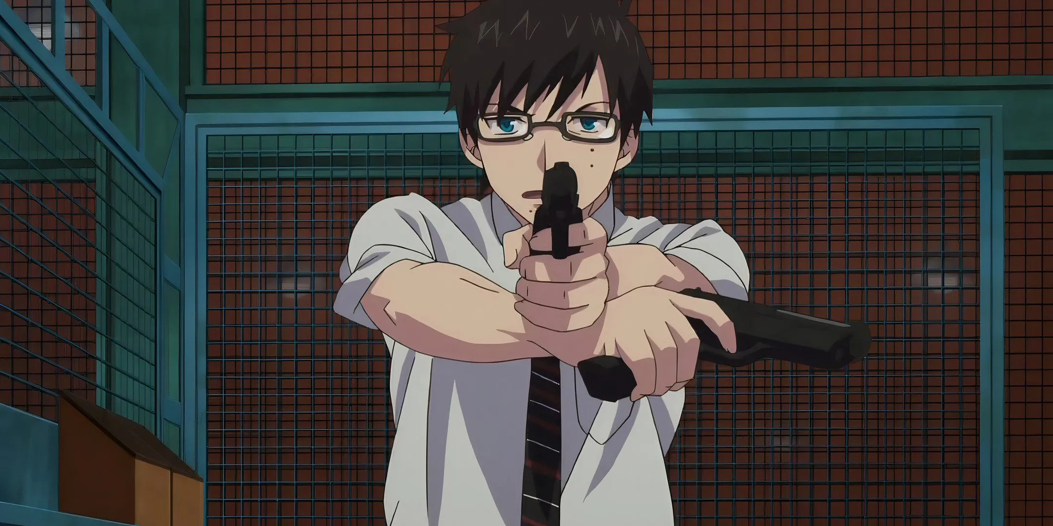 Yukio Okumura cầm súng trong Blue Exorcist, sẵn sàng đối phó quỷ dữ khi vừa là anh em vừa là thầy Rin.