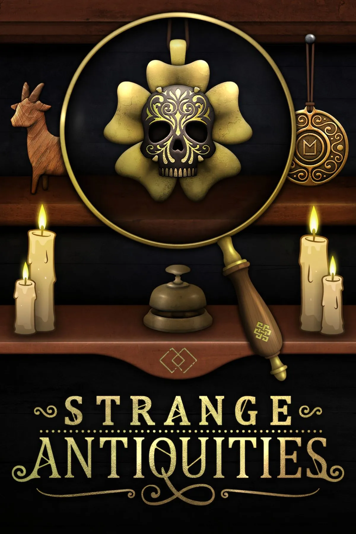 Ảnh bìa chính thức của game Strange Antiquities, thể hiện không khí bí ẩn và cổ vật cần khám phá.
