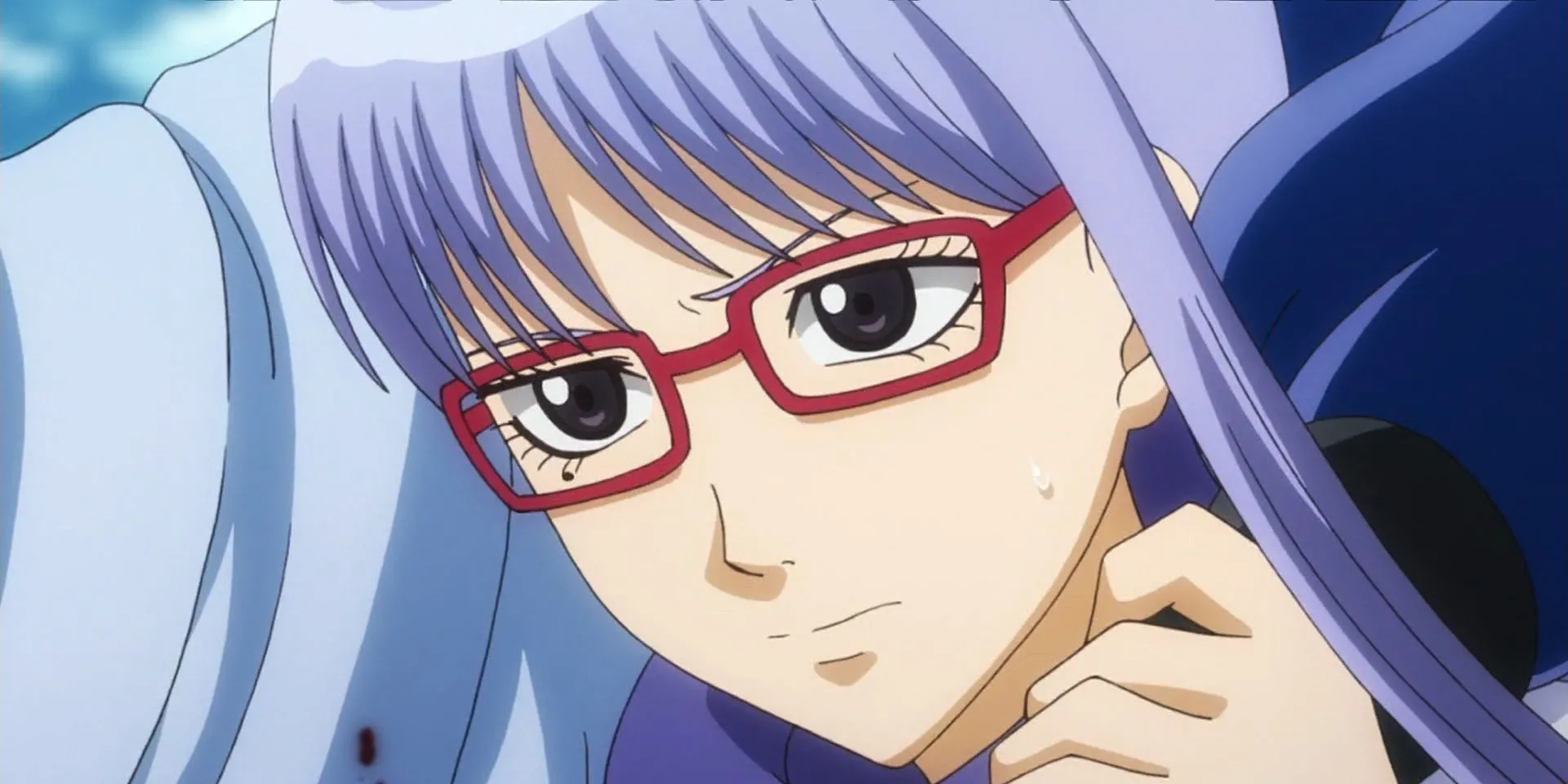 Ayame Sarutobi (Sa-chan) với vẻ mặt ám ảnh, thể hiện sự phức tạp của một ninja tài giỏi nhưng khao khát được chấp nhận, che giấu nỗi cô đơn sau vẻ masochist trong Gintama.