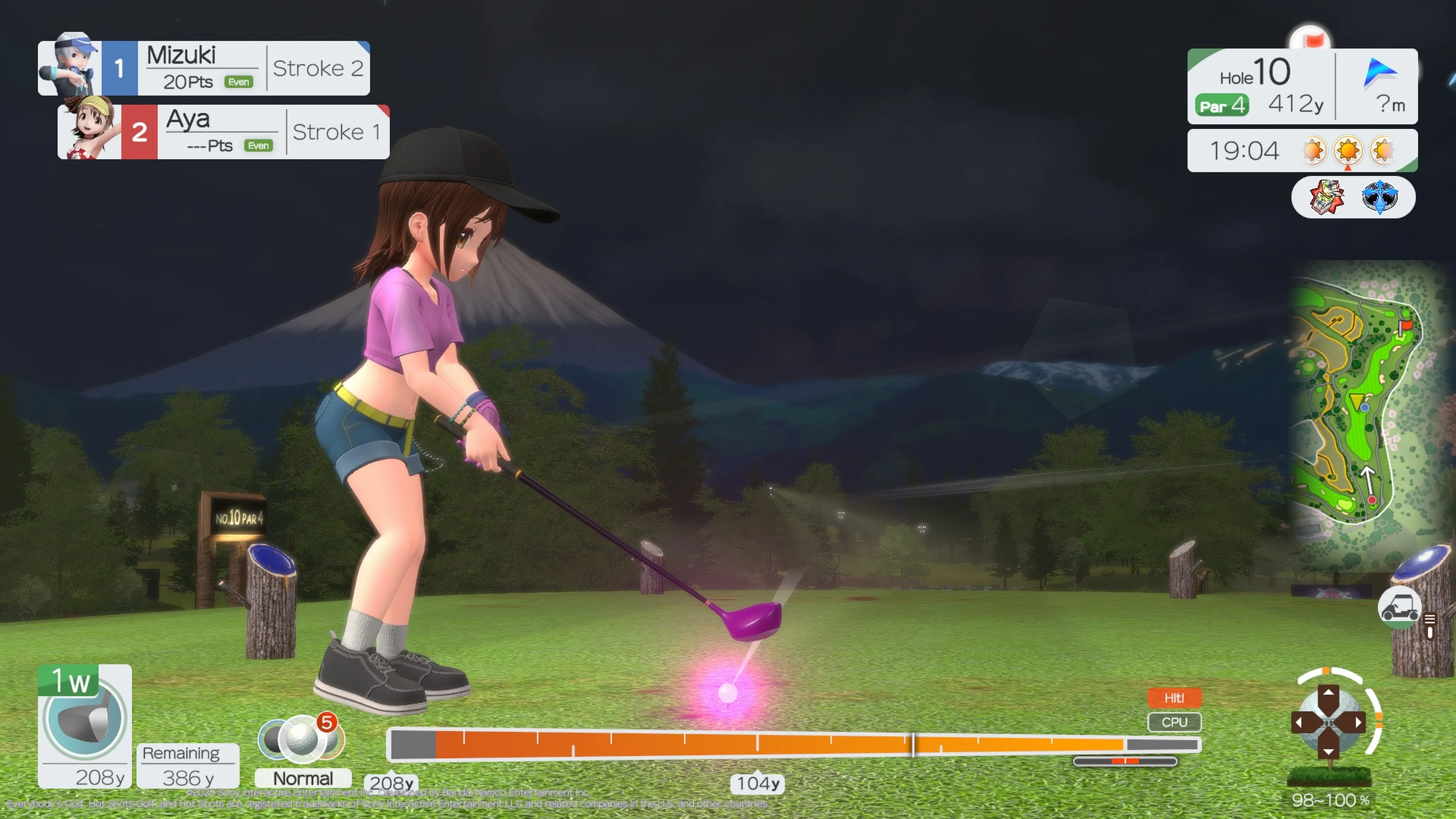 Cảnh đối thoại visual novel trong chế độ World Tour của Everybody's Golf Hot Shots, với cốt truyện thiếu chiều sâu.