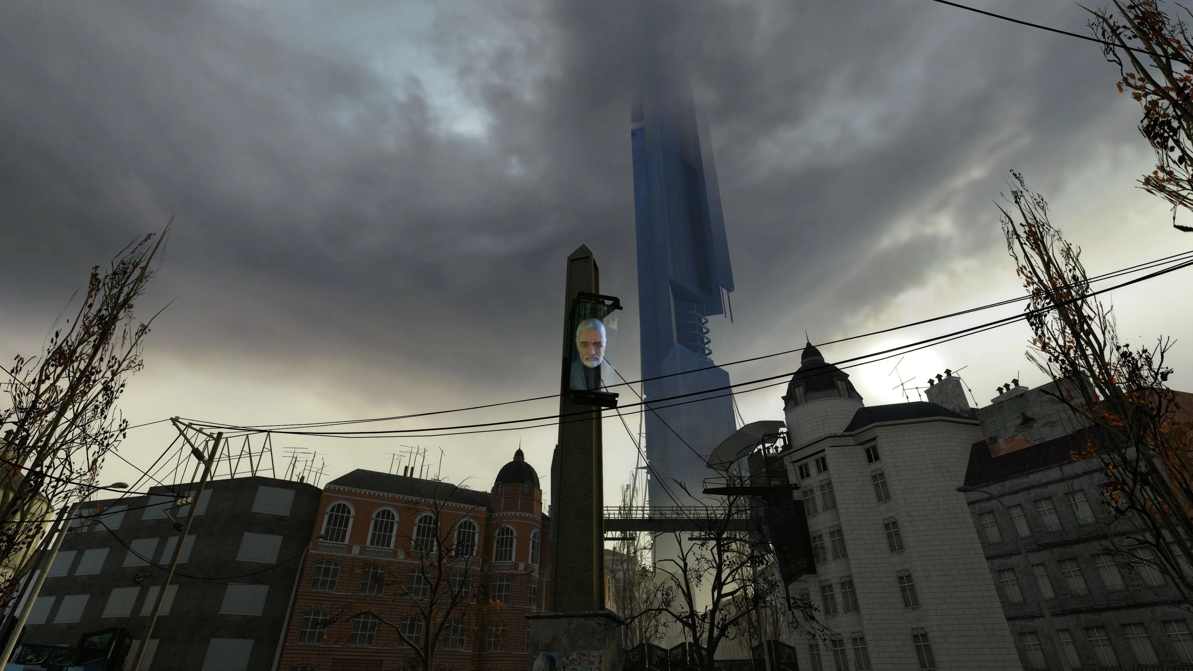Cảnh tượng biểu tượng khi Gordon Freeman bước vào City 17 trong game Half-Life 2