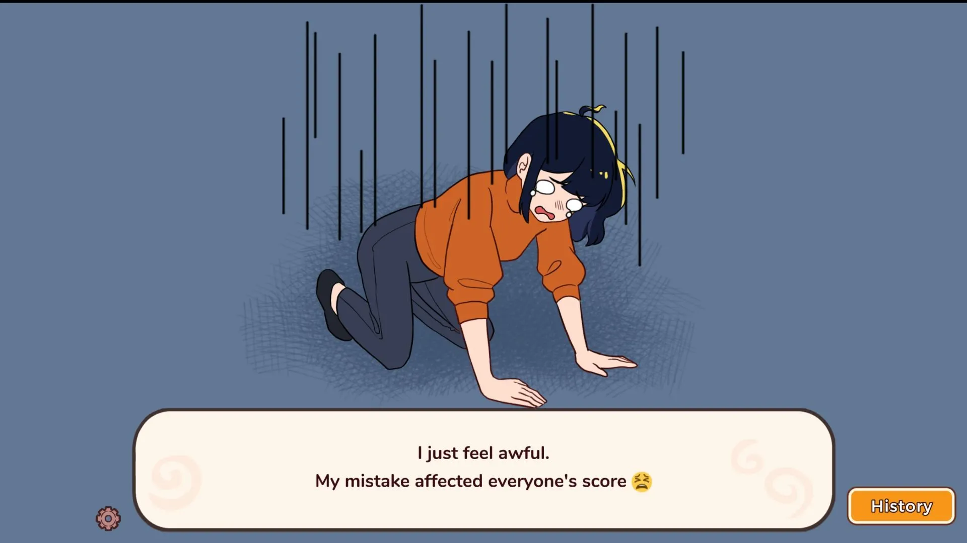 Cảnh visual novel trong Little Problems cho thấy Mary đưa ra lựa chọn, ảnh hưởng đến diễn biến câu chuyện, nhấn mạnh yếu tố tương tác.