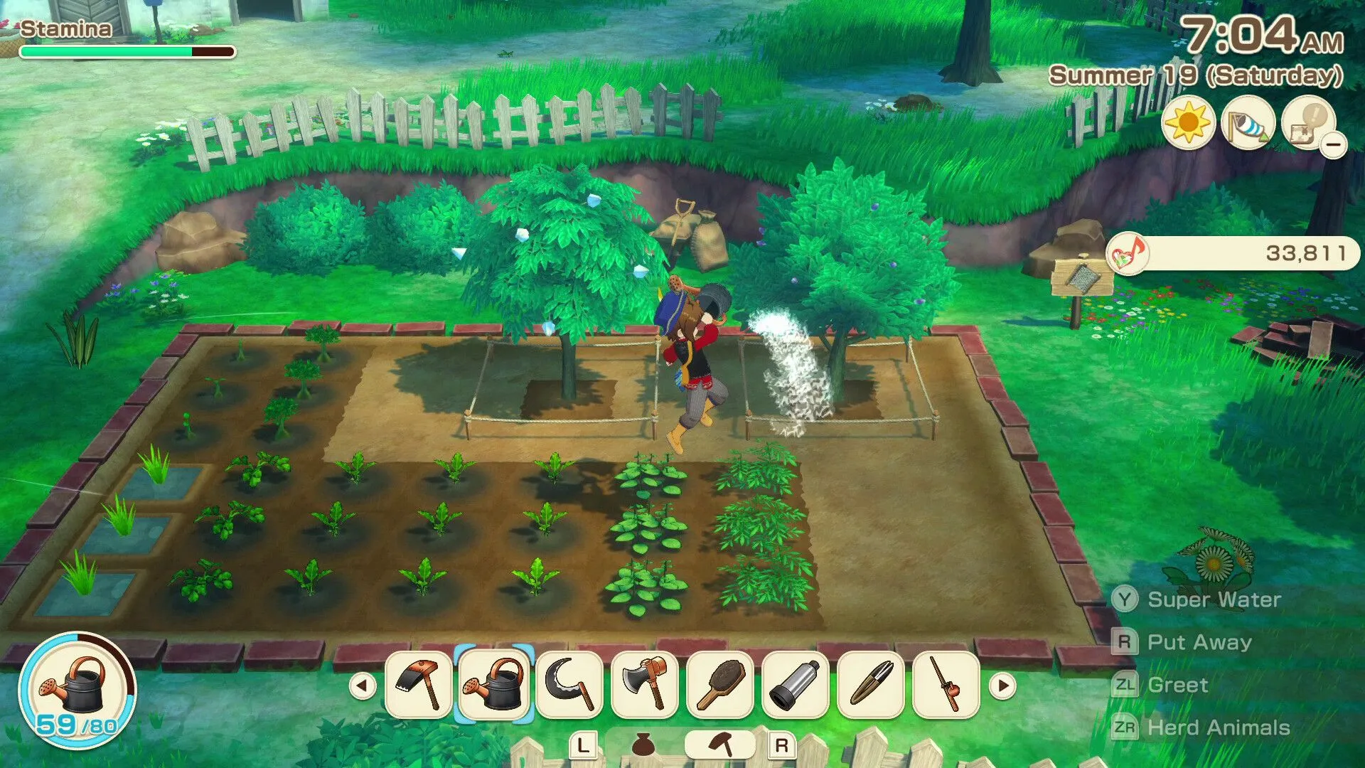 Cặp đôi nhân vật chính Story of Seasons Grand Bazaar tay trong tay, thể hiện tính năng hẹn hò và xây dựng gia đình trong game