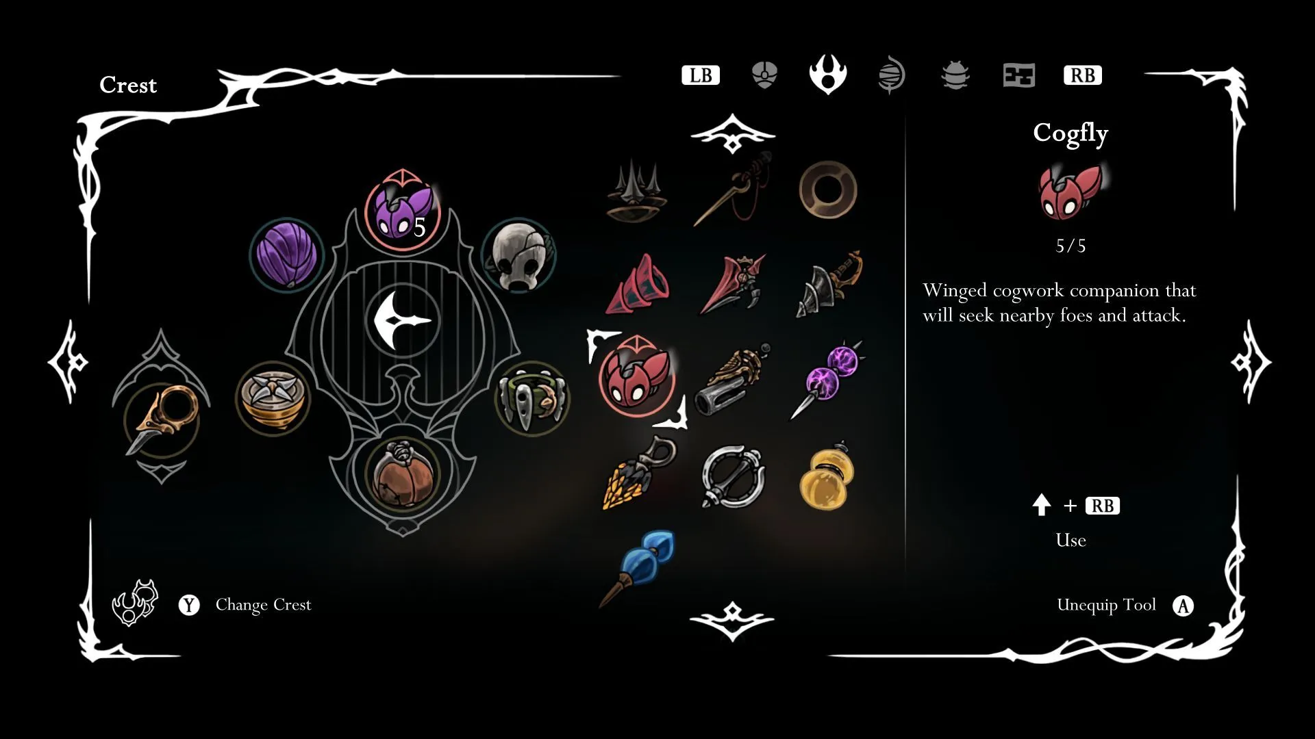 Công cụ Poison Cogfly hỗ trợ tiêu diệt kẻ địch bay trong Coral Tower của Hollow Knight Silksong