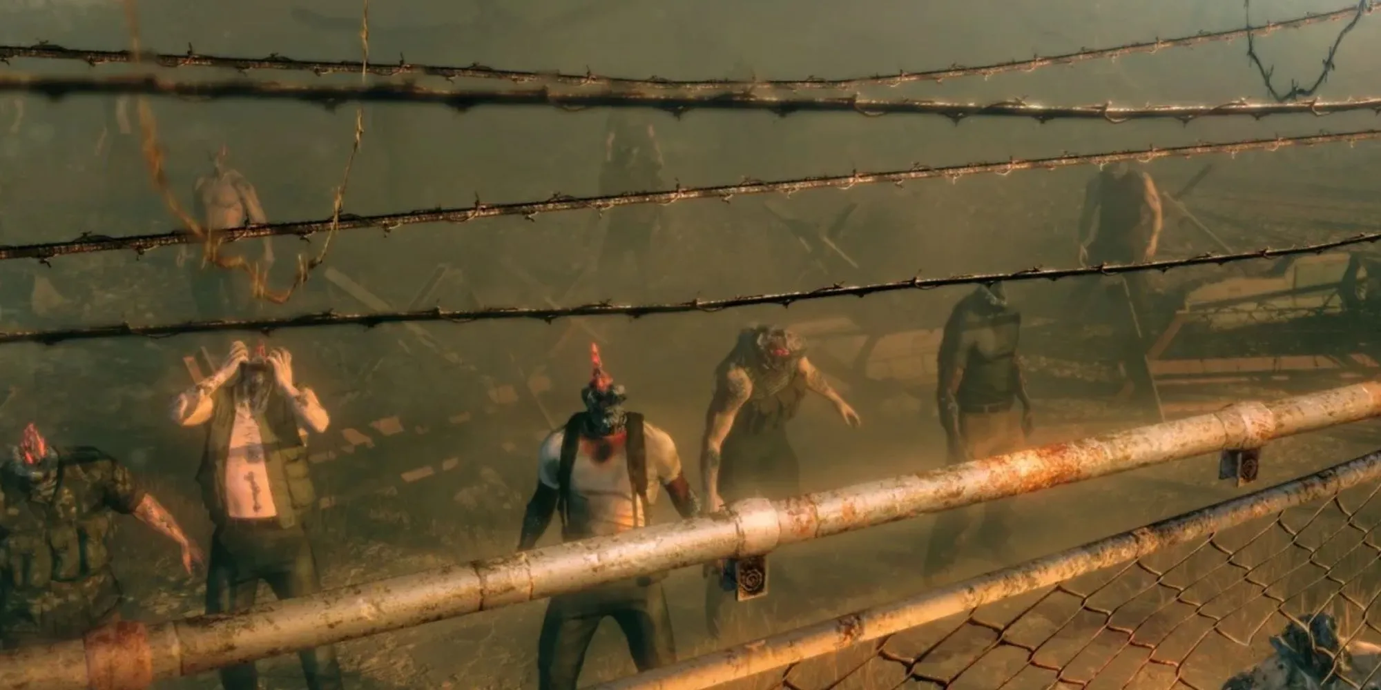 Đám zombie pha lê trong Metal Gear Survive tấn công người chơi, minh họa yếu tố sinh tồn và đột biến của game.