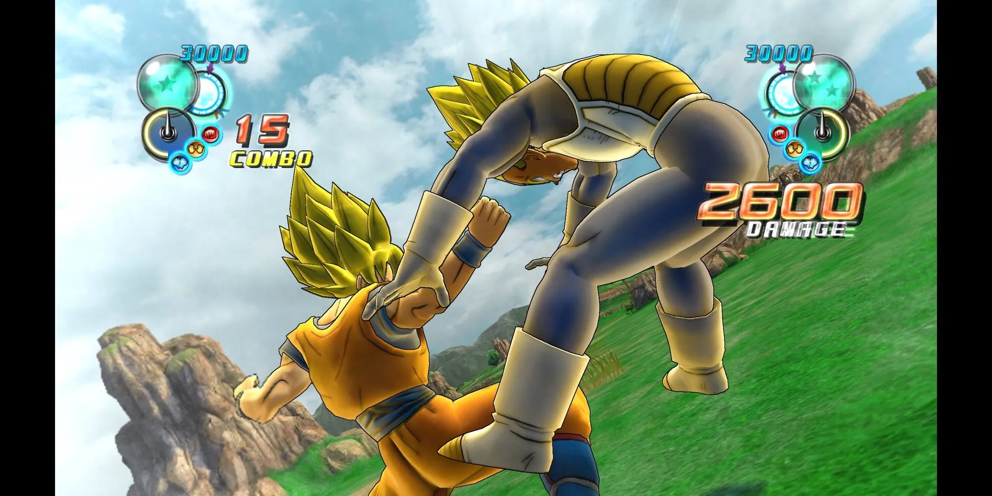 Goku siêu Saiyan trong Dragon Ball: Ultimate Tenkaichi chuẩn bị tung đòn Kamehameha với hiệu ứng hình ảnh hoành tráng.