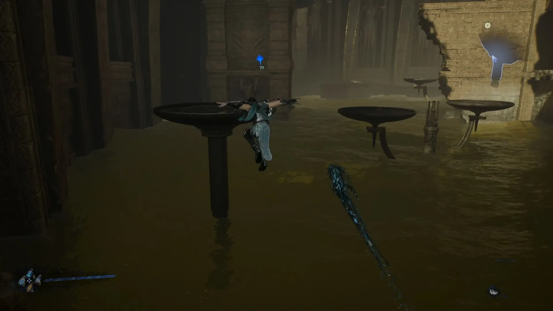 Kaser thực hiện các pha nhảy và leo trèo trong một đoạn platforming của Lost Soul Aside bị đánh giá là lặp lại