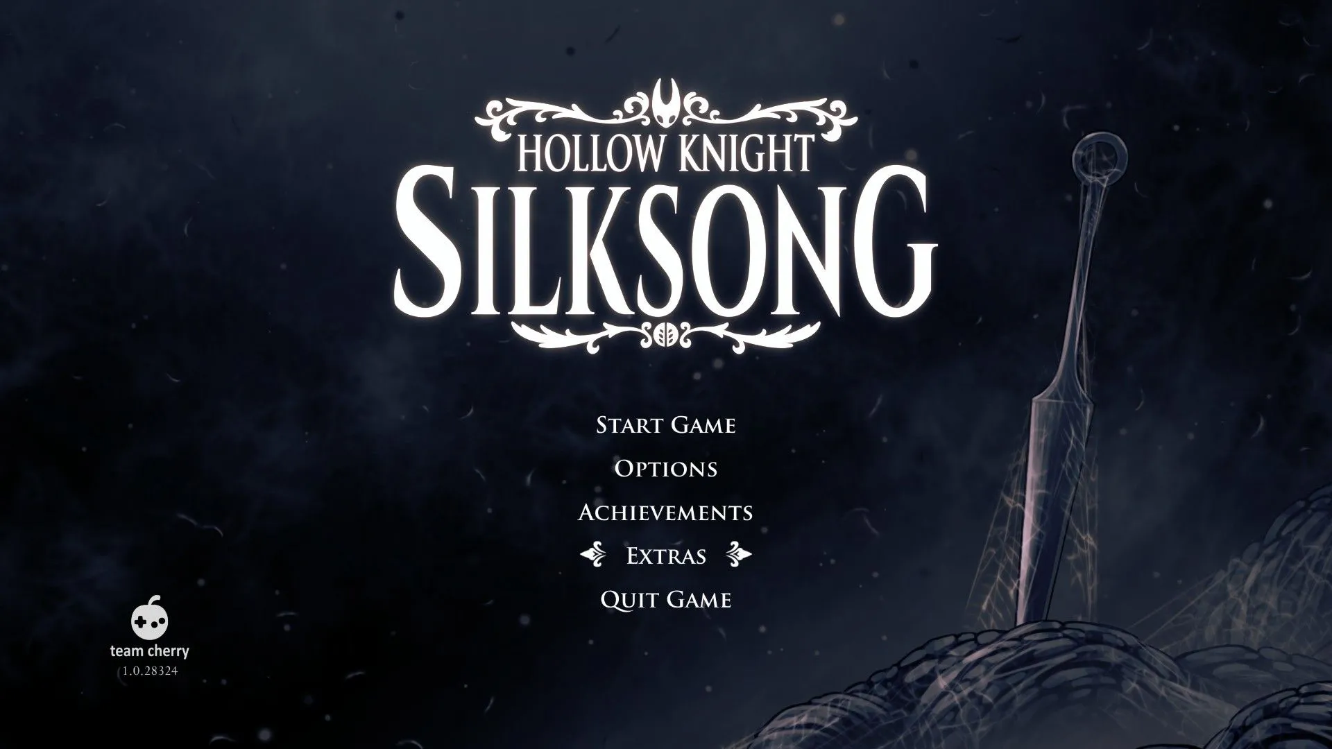 Màn hình tiêu đề Hollow Knight Silksong sau khi hoàn thành game, gợi mở những bí ẩn còn lại để khám phá