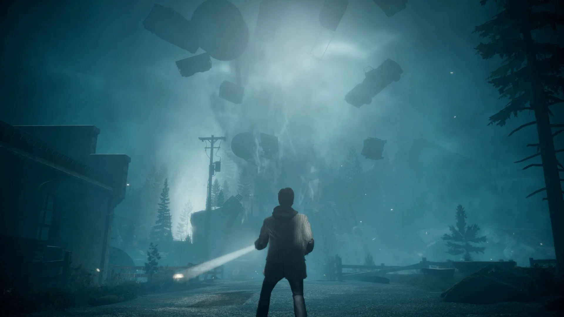 Nhà văn Alan Wake chiến đấu với các thực thể bóng tối bằng ánh sáng trong thị trấn Bright Falls u ám.