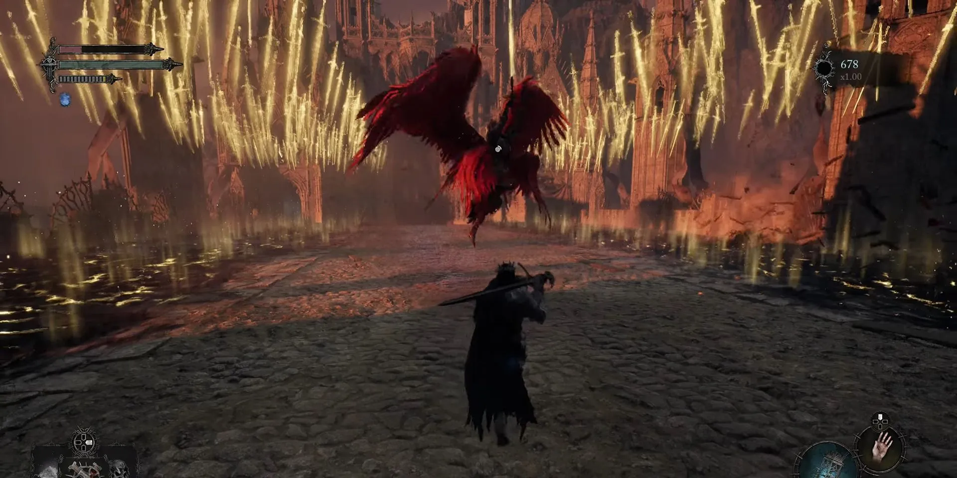 Nhân vật chính đối đầu với trùm Peita đầy thách thức trong Lords of the Fallen 2023, thể hiện đồ họa Unreal Engine 5.