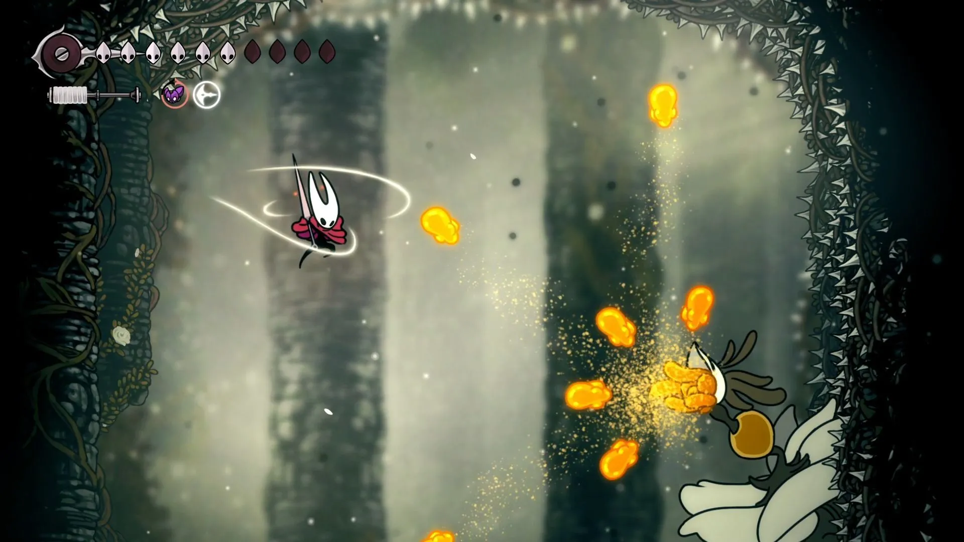 Nyleth tung đòn Pollen Projectiles dữ dội trong giai đoạn hai của trận chiến Hollow Knight Silksong