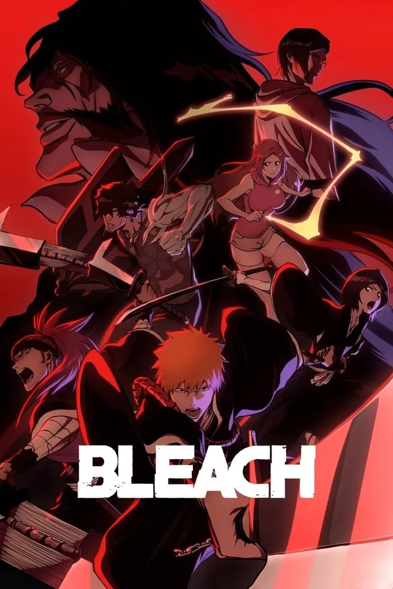 Poster anime Bleach với các nhân vật chính, tượng trưng cho thế giới Shinigami và Hollow đầy kịch tính