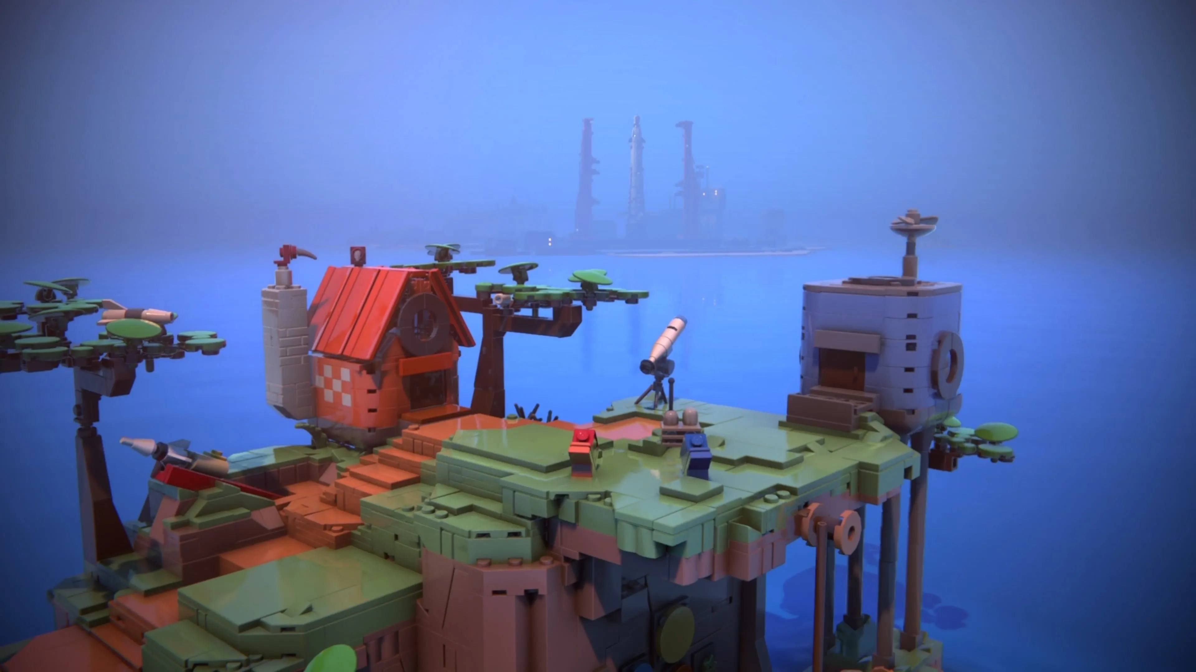 Red và Blue chuẩn bị phóng tàu con thoi trong một cảnh quan trọng của LEGO Voyagers
