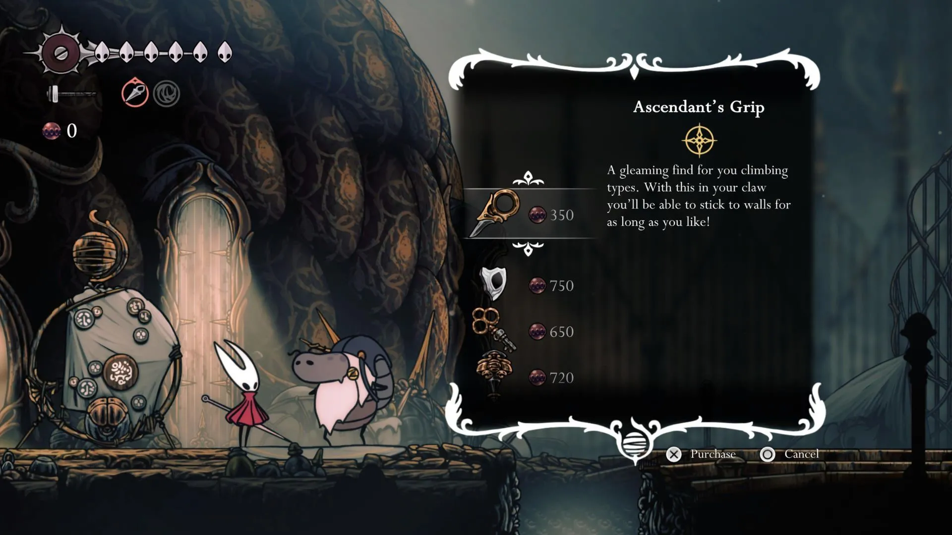 Thương nhân Jubilana tại Songclave trong Hollow Knight Silksong sau khi hoàn thành nhiệm vụ Wandering Merchant