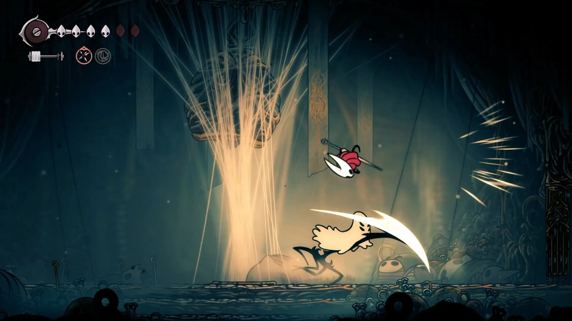 Widow tung chiêu dash tốc độ cao, biểu tượng của nỗi kinh hoàng Pharloom trong Hollow Knight Silksong